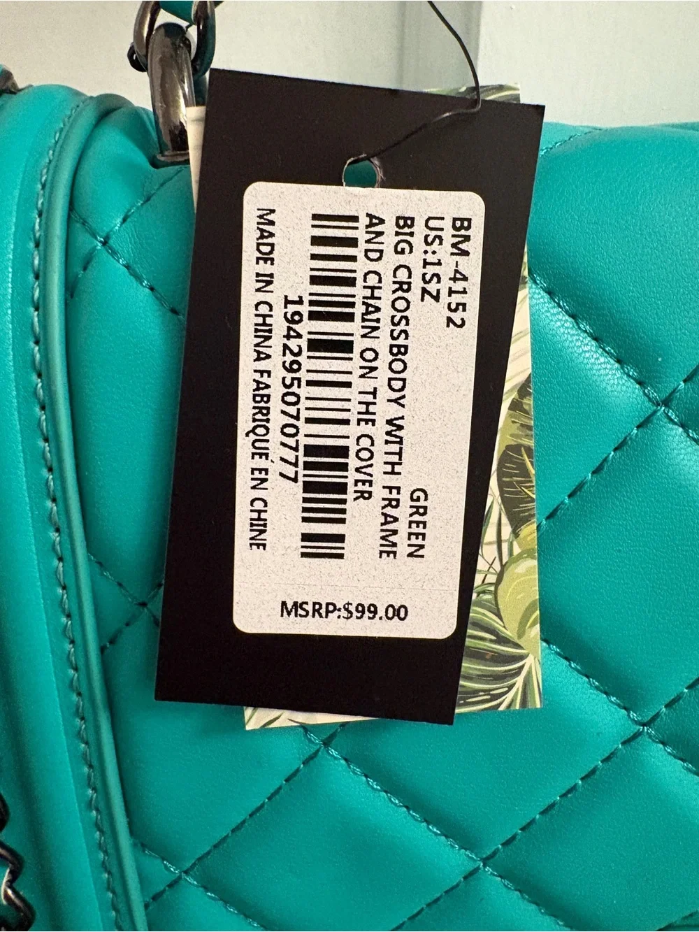 NWT Badgley Mischka Quilted Turquoise Chain-Trim Shoulder Bag Vegan Leather - Picture 7 of 7